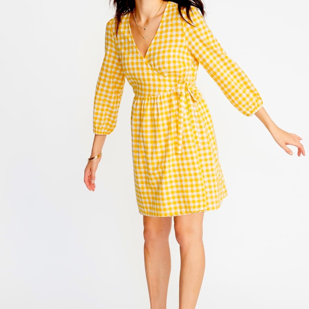 Sz. Large linen buttercup yellow wrap dress